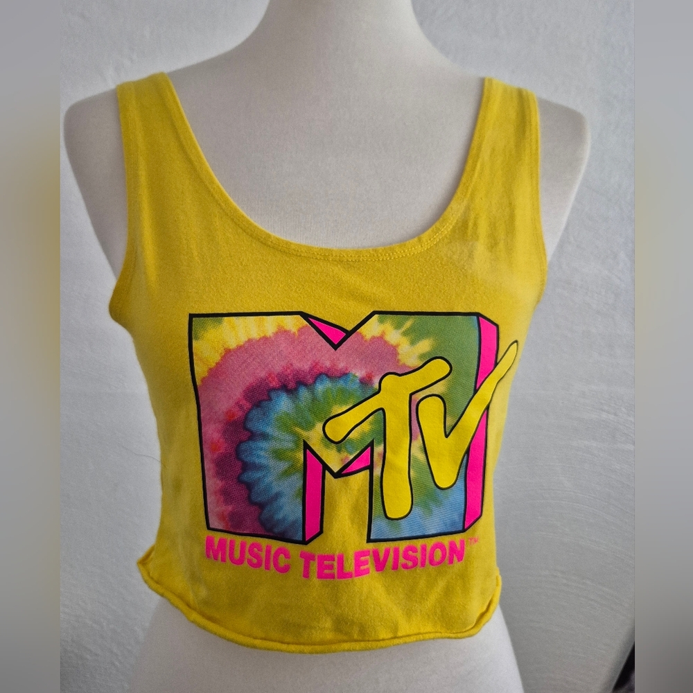 MTV Logo Yellow Cropped Tank Top Small